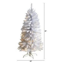 Nearly Natural 4-ft Slim White Artificial Christmas Tree with 100 Warm White LED Lights and 293 Bendable Branches