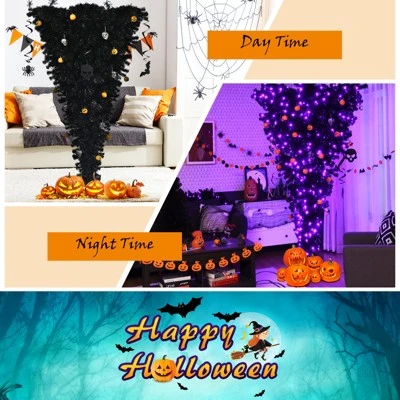 Tangkula Black Upside Down Artificial Christmas Tree Pre-lit Halloween Tree Faux-Pine Christmas Tree w/ Purple LED lights 6 Tangkula Black Upside Down Artificial Christmas Tree Pre-lit Halloween Tree Faux-Pine Christmas Tree w/ Purple LED lights - Image 4