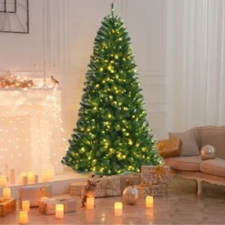 Tangkula Pre-lit Christmas Tree, Artificial Hinged Xmas Tree w/ Remote-controlled Color-changing LED Lights & PVC Tips -Outlet Xmas Decor Tree Store GUEST 011ac4ec cd02 4019 865b 64c5c559e7b8