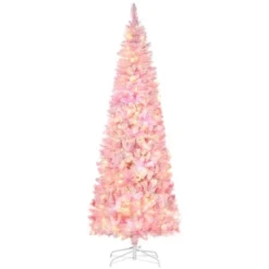 HOMCOM Prelit Snow Flocked Artificial Christmas Tree with Pencil Shape, Pine Realistic Branches, Warm White LED lights, Auto Open, Pink and White 9 HOMCOM Prelit Snow Flocked Artificial Christmas Tree with Pencil Shape, Pine Realistic Branches, Warm White LED lights, Auto Open, Pink and White -Outlet Xmas Decor Tree Store GUEST 0142d949 8727 4de5 b660 224e02569c40