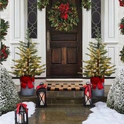 LuxenHome 3.5ft Pre-Lit LED Artificial Fir Christmas Tree with Metal Pot and Red Ribbon -Outlet Xmas Decor Tree Store GUEST 01c5bac4 6645 4081 9970 8a955dd9a5d1