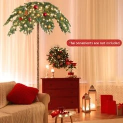 Tangkula 6 ft Led Lighted Christmas Palm Tree Pre-lit Artificial Palm Tree w/250 Led Lights & Metal Base Tropical Style Hinged Christmas Tree -Outlet Xmas Decor Tree Store GUEST 01ec2720 c147 4da0 9656 2d9e658be193