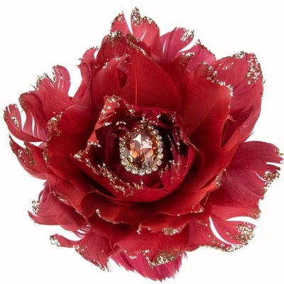 Northlight 20.75" Red Feather Peony Artificial Christmas Floral Pick 4 Northlight 20.75" Red Feather Peony Artificial Christmas Floral Pick - Image 2