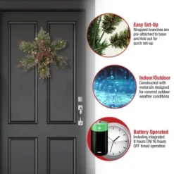 National Tree Company Pre-Lit Artificial Christmas Star Wreath, Green, Glittery Bristle Pine, White Lights with Pine Cones, Frosted Branches,14 Inches -Outlet Xmas Decor Tree Store GUEST 02dac20f 722f 433b b645 4e588a7ab586