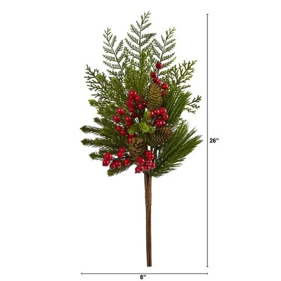 Nearly Natural 26-in Mixed Pine, Pinecone and Berry Artificial Plant (Set of 3) 3 Nearly Natural 26-in Mixed Pine, Pinecone and Berry Artificial Plant (Set of 3)