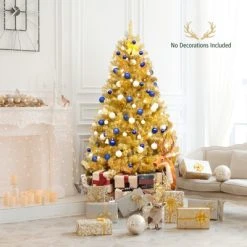 Tangkula Artificial Tinsel Christmas Tree Hinged Decoration Tree Champagne Gold -Outlet Xmas Decor Tree Store GUEST 039195a4 c4ad 4b8d 8563 a063d30461cb