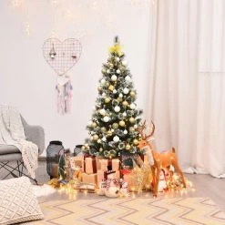 Tangkula Unlit Snow Flocked Artificial Christmas Tree Hinged Pine Decoration Tree -Outlet Xmas Decor Tree Store GUEST 0540bd9b 8912 4af6 acde 967c3b87283a