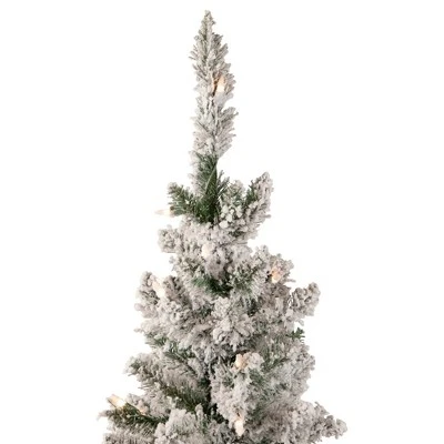 Northlight 4' Pre-Lit Flocked Pine Slim Artificial Christmas Tree, Clear Lights 4 Northlight 4' Pre-Lit Flocked Pine Slim Artificial Christmas Tree, Clear Lights - Image 2