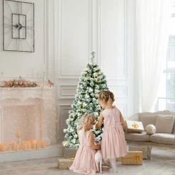 Tangkula Pre-lit Artificial Hinged Christmas Pine Tree Snow Flocked Decoration Tree -Outlet Xmas Decor Tree Store GUEST 059cf60f 36d9 493d 85e9 a71dd864496d