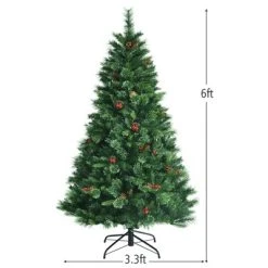 Costway 6ft Pre-lit Hinged Artificial Christmas Tree w/ Pine Cones & Red Berries -Outlet Xmas Decor Tree Store GUEST 05f2e8f8 f71a 4d34 bef6 33391c0c3f30