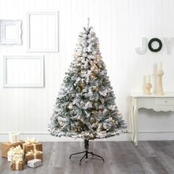 Nearly Natural 7' Pre-Lit LED Flocked Rock Springs Spruce Artificial Christmas Tree Clear Lights -Outlet Xmas Decor Tree Store GUEST 06548d35 194f 4931 8760 3f51af1ffa39