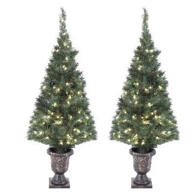 LuxenHome Set of 2 4Ft Pre-Lit LED Artificial Pine Christmas Tree with Urn Pot 11 LuxenHome Set of 2 4Ft Pre-Lit LED Artificial Pine Christmas Tree with Urn Pot - Image 9
