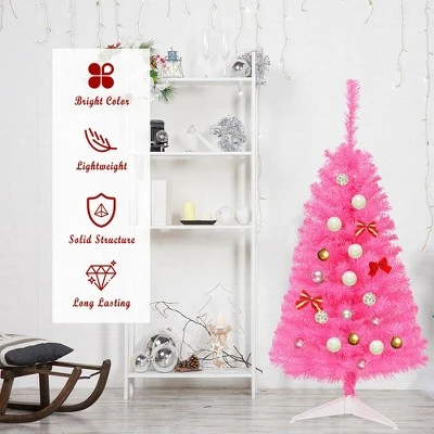 Costway 3 ft Premium Artificial Christmas Mini Tree Holiday Season Pink w/ Plastic Stand 6 Costway 3 ft Premium Artificial Christmas Mini Tree Holiday Season Pink w/ Plastic Stand - Image 4