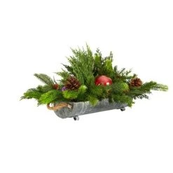 Nearly Natural 24-in Cedar Pine, Pinecones and Ornaments Artificial Christmas Arrangement in Tin Vase -Outlet Xmas Decor Tree Store GUEST 0800d02c ed41 4291 b54e b54077b78dbf