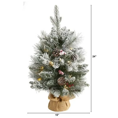 2ft Nearly Natural Pre-Lit Flocked Artificial Christmas Tree with Pinecones and Berries Clear Lights 3 2ft Nearly Natural Pre-Lit Flocked Artificial Christmas Tree with Pinecones and Berries Clear Lights