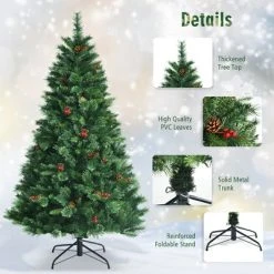Costway 6ft Pre-lit Hinged Artificial Christmas Tree w/ Pine Cones & Red Berries -Outlet Xmas Decor Tree Store GUEST 08778c36 7e7e 41c7 9df9 d9b4e2c0c557