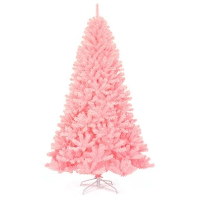 Costway 7.5Ft Hinged Artificial Christmas Tree Full Fir Tree New PVC w/ Metal Stand Pink 3 Costway 7.5Ft Hinged Artificial Christmas Tree Full Fir Tree New PVC w/ Metal Stand Pink