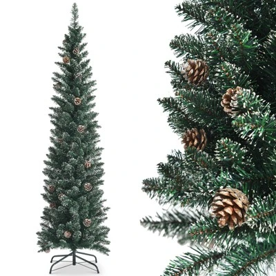 Tangkula 5/6/7FT Slim Pencil Tree Snowy Artificial Christmas Tree with 214/267/351 PVC Branch Tips & 25/31/41 Pine Cones Full Holiday Decoration Tree for Xmas 13 Tangkula 5/6/7FT Slim Pencil Tree Snowy Artificial Christmas Tree with 214/267/351 PVC Branch Tips & 25/31/41 Pine Cones Full Holiday Decoration Tree for Xmas - Image 11
