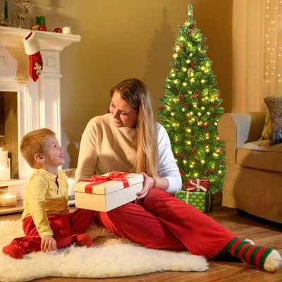 Tangkula Pencil Christmas Tree Hinged Artificial Slim Xmas Tree with Sturdy Metal Stand 5 Tangkula Pencil Christmas Tree Hinged Artificial Slim Xmas Tree with Sturdy Metal Stand - Image 3