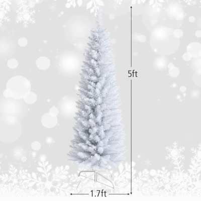 Tangkula Life-Like Slender White Christmas Tree Artificial Pencil Unlit Xmas Tree W/ Folding Metal Stand & Durable PVC 4 Tangkula Life-Like Slender White Christmas Tree Artificial Pencil Unlit Xmas Tree W/ Folding Metal Stand & Durable PVC - Image 2