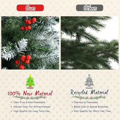 Costway 8ft Unlit Hinged Artificial Christmas Tree w/ Snow Flocked Tips and Red Berries 11 Costway 8ft Unlit Hinged Artificial Christmas Tree w/ Snow Flocked Tips and Red Berries - Image 9