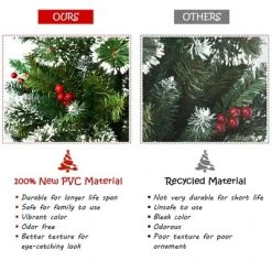 Costway 8 ft Snow Flocked Artificial Christmas Hinged Tree w/ Pine Needles & Red Berries -Outlet Xmas Decor Tree Store GUEST 0be80b47 5cc4 4c51 87ee cf40bb57442e