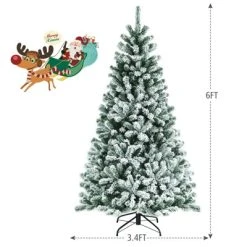 Tangkula 6FT Snow Flocked Artificial Christmas Hinged Tree Pre-lit Artificial Xmas Full Tree with 928 Branch Tips -Outlet Xmas Decor Tree Store GUEST 0be845fb aa6c 4a94 8661 34e70ebce146