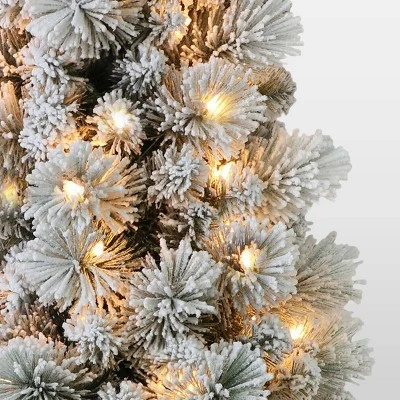 4.5ft Pre-Lit Flocked Portland Pencil Artificial Christmas Pine Tree - Puleo 4 4.5ft Pre-Lit Flocked Portland Pencil Artificial Christmas Pine Tree - Puleo - Image 2