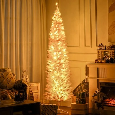 HOMCOM 7' Tall Pre-Lit Slim Noble Fir Artificial Christmas Tree with Realistic Branches, 200 Warm White LED Lights and 499 Tips 4 HOMCOM 7' Tall Pre-Lit Slim Noble Fir Artificial Christmas Tree with Realistic Branches, 200 Warm White LED Lights and 499 Tips - Image 2