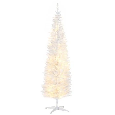 HOMCOM 6' Tall Pre-Lit Slim Noble Fir Artificial Christmas Tree with Realistic Branches, 200 Warm White LED Lights and 390 Tips 5 HOMCOM 6' Tall Pre-Lit Slim Noble Fir Artificial Christmas Tree with Realistic Branches, 200 Warm White LED Lights and 390 Tips - Image 3