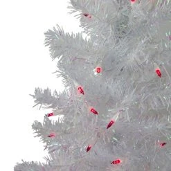 Northlight 3' Pre-Lit Slim White Iridescent Pine Artificial Christmas Tree - Pink Lights