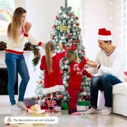 Tangkula 6FT Snow Flocked Artificial Christmas Hinged Tree Pre-lit Artificial Xmas Full Tree with 928 Branch Tips -Outlet Xmas Decor Tree Store GUEST 0f36cdd2 d224 4a90 893c 28d635424c5d