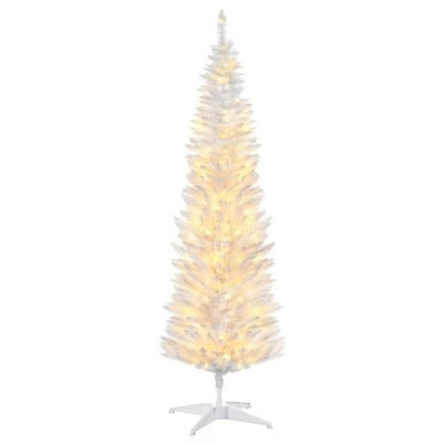 HOMCOM 5' Tall Pre-Lit Slim Noble Fir Artificial Christmas Tree with Realistic Branches, 110 Warm White LED Lights and 294 Tips 8 HOMCOM 5' Tall Pre-Lit Slim Noble Fir Artificial Christmas Tree with Realistic Branches, 110 Warm White LED Lights and 294 Tips - Image 6