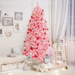 Costway 7.5ft Snow Flocked Hinged Artificial Christmas Tree w/ Metal Stand Pink -Outlet Xmas Decor Tree Store GUEST 0f9ebe90 cac5 479c a94c b03fd0738a54