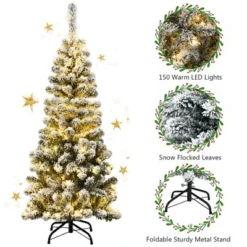 Costway 4.5Ft Pre-lit Snow Flocked Artificial Pencil Christmas Pine Tree w/150 LED Light 16 Costway 4.5Ft Pre-lit Snow Flocked Artificial Pencil Christmas Pine Tree w/150 LED Light -Outlet Xmas Decor Tree Store GUEST 0fdad1eb 9dda 43ed 9ed7 e3df144434f6