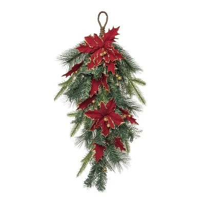Transpac Artificial 26 in. Green Christmas Gilded Poinsettia T-Drop 3 Transpac Artificial 26 in. Green Christmas Gilded Poinsettia T-Drop