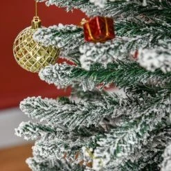 HOMCOM 82.75" Snow Flocked Artificial Pencil Christmas Tree, Slim Xmas Tree with Realistic Branches and Plastic Base Stand for Indoor Decoration -Outlet Xmas Decor Tree Store GUEST 1037707b 9a2b 49c0 8c70 8304ddb07872