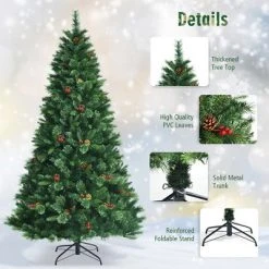 Costway 7ft Pre-lit Hinged Artificial Christmas Tree w/ Pine Cones & Red Berries -Outlet Xmas Decor Tree Store GUEST 111c054d 590e 40e2 b0bd 69155b17e07c
