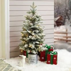 LuxenHome 3Ft Pre-Lit LED Artificial Flocked Fir Christmas Tree with Metal Pot -Outlet Xmas Decor Tree Store GUEST 1142e23c 4894 436c 8975 3337044ca2c0