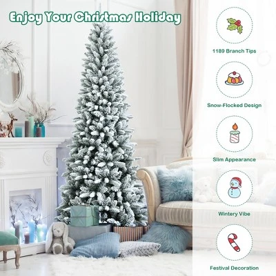 Costway 7.5ft Snow-Flocked Hinged Artificial Christmas Pencil Tree w/ 1189 Mixed Tips 9 Costway 7.5ft Snow-Flocked Hinged Artificial Christmas Pencil Tree w/ 1189 Mixed Tips - Image 7