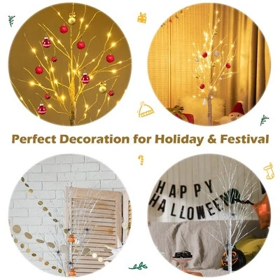 Costway 5ft Pre-lit White Twig Birch Tree for Christmas Holiday w/ 72 LED Lights 9 Costway 5ft Pre-lit White Twig Birch Tree for Christmas Holiday w/ 72 LED Lights - Image 7