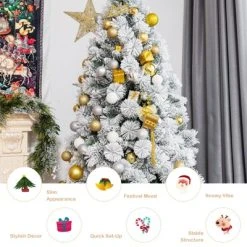 Tangkula 5FT Hinged Slim Artificial Xmas Tree, Snow-Flocked Pencil Christmas Tree W/ 470 Branch Tips -Outlet Xmas Decor Tree Store GUEST 119d1f2c f3fb 45e5 931d 3de9993786b2