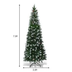 Tangkula 7.5'Artificial Pencil Christmas Tree Snow Flocked Tree w/ Pine Cones and Metal stand -Outlet Xmas Decor Tree Store GUEST 126b7fb9 8b29 4b5e a29a 6d68295bbe0b