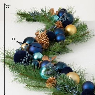 Sullivans Artificial Ornamental Blue Pine Garland Multicolor 72"H 5 Sullivans Artificial Ornamental Blue Pine Garland Multicolor 72"H - Image 3