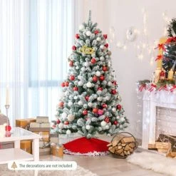 Tangkula 6FT Snow Flocked Artificial Christmas Hinged Tree Pre-lit Artificial Xmas Full Tree with 928 Branch Tips -Outlet Xmas Decor Tree Store GUEST 141aa46a ba8e 42eb 825b 4660d62c35e1