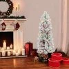 Puleo 4.5' Pre-Lit Flocked Pencil Portland Pine Artificial Christmas Tree Multicolor Lights