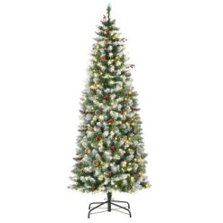 HOMCOM Pre-Lit Snow-Dipped Artificial Christmas Tree with Realistic Branches, LED Lights, Pine Cones, Red Berries and Tips -Outlet Xmas Decor Tree Store GUEST 15235bff bf29 451b a10f 3b29c0609c92