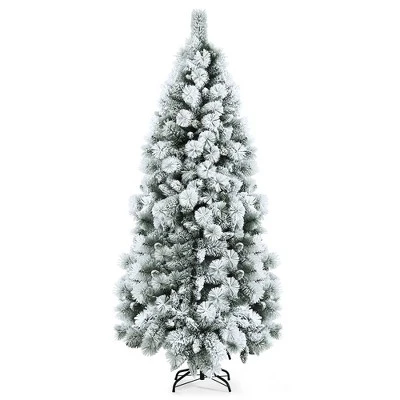 Costway 5ft/6ft/7ft Snow Flocked Hinged Artificial Slim Christmas Tree with Pine Needles 14 Costway 5ft/6ft/7ft Snow Flocked Hinged Artificial Slim Christmas Tree with Pine Needles - Image 12