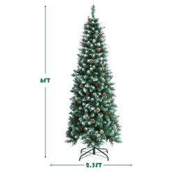 Costway 6ft Pre-lit Artificial Hinged Pencil Christmas Tree Decorated Snow Flocked Tips -Outlet Xmas Decor Tree Store GUEST 15790c77 92ea 4496 8e19 0bf55e16818d