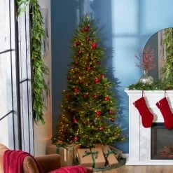 National Tree Company Montgomery 6-Foot Clear Prelit Flat Back Half Artificial Christmas Tree with 250 White Lights & Metal Base, Easy Assembly